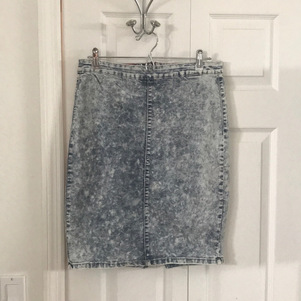 Burnout denim midi skirt